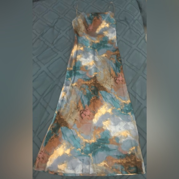 NEW WOMENS MICA ABSTRACT PRINT BACKLESS MIDI SLIP DRESS - Picture 8 of 10